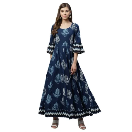 Generic Women's Cotton  Printed Regular Kurti (Blue, Cotton ) - Image 1