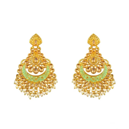 Generic Women's Rose Gold Plated Alloy Kundan Earrings & Mangtikka (Green) - Image 3