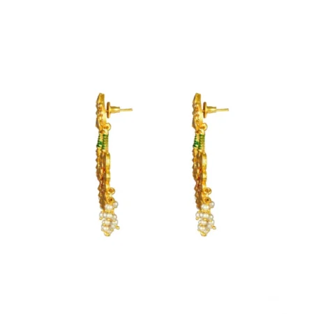 Generic Women's Rose Gold Plated Alloy Kundan Earrings & Mangtikka (Red & Green) - Image 3