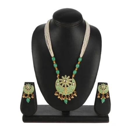 Generic Women's Rose Gold Plated Alloy Necklace & Earings Set (Green) - Image 5
