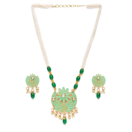 Generic Women's Rose Gold Plated Alloy Necklace & Earings Set (Green) - Image 1