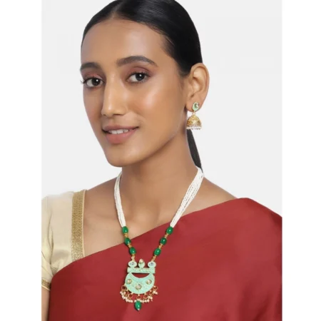 Generic Women's Rose Gold Plated Alloy Necklace & Earings Set (Green) - Image 3