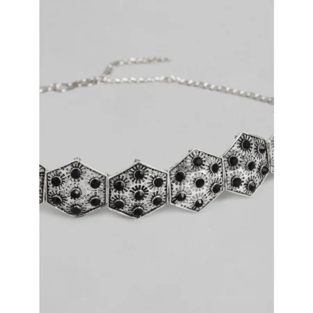 Generic Women's Rose Gold Plated Alloy Choker (Silver & Black) - Image 2