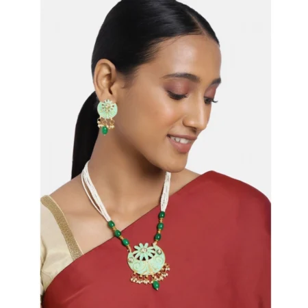 Generic Women's Rose Gold Plated Alloy Necklace & Earings Set (Green) - Image 3
