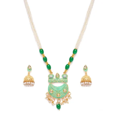 Generic Women's Rose Gold Plated Alloy Necklace & Earings Set (Green) - Image 5