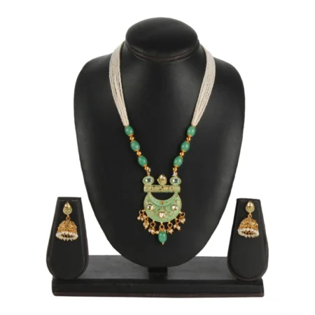 Generic Women's Rose Gold Plated Alloy Necklace & Earings Set (Green) - Image 2