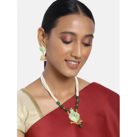 Generic Women's Rose Gold Plated Alloy Necklace & Earings Set (Green) - Image 3