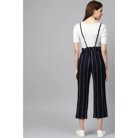 Generic Women's Casual Short Sleeve Striped Rayon Dungaree (Blue) - Image 2