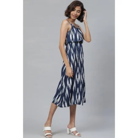 Generic Women's Casual Sleeveless Ikat Print Rayon Dress (Blue) - Image 5