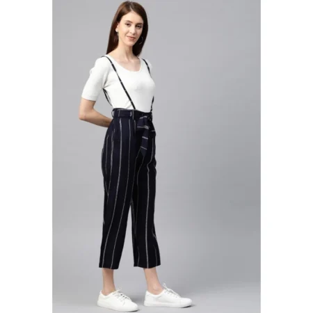 Generic Women's Casual Short Sleeve Striped Rayon Dungaree (Blue) - Image 5