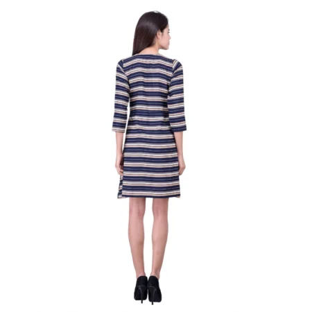 Generic Women's Cotton Blend Solid 3-4 Sleeve Dress (Blue) - Image 2