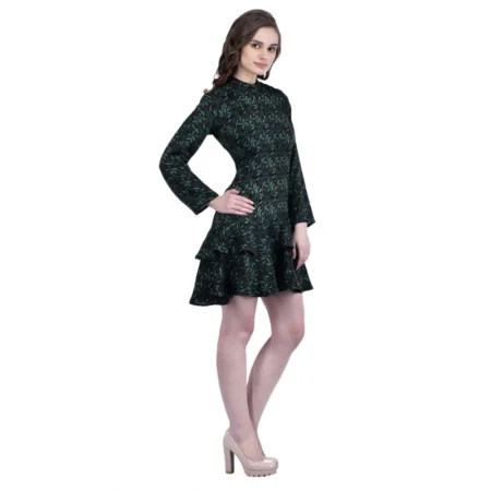 Generic Women's Cotton Blend Floral Full Sleeves Dress (Green) - Image 5