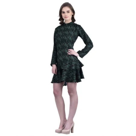 Generic Women's Cotton Blend Floral Full Sleeves Dress (Green) - Image 3