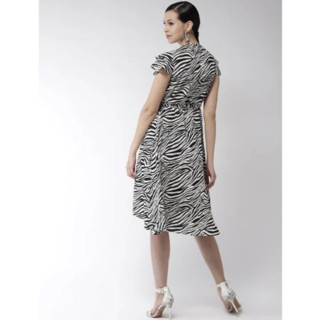 Generic Women's Polyester Animal Print Short Sleeve Knee-Length Dress (Black - White) - Image 6