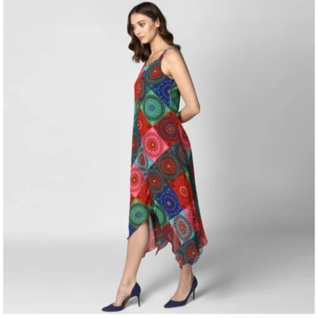 Generic Women's Polyester Asymmetrical Shoulder Straps Knee-Length Dress (Multicolor) - Image 3
