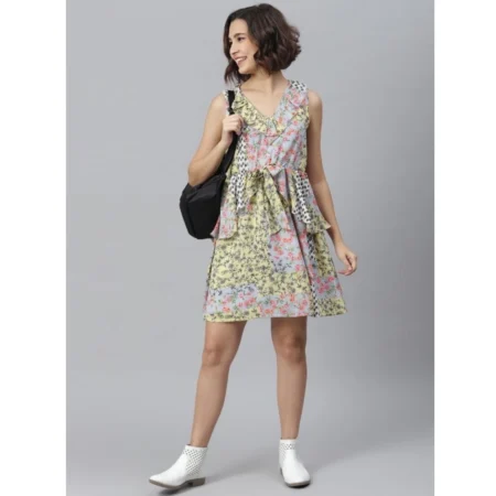 Generic Women's Polyester Peplum Sleeveless Above Knee Dress (Multicolor) - Image 5