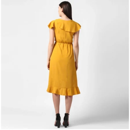 Generic Women's Polyester Ruffled Cap Sleeve Knee-Length Dress (Yellow) - Image 6