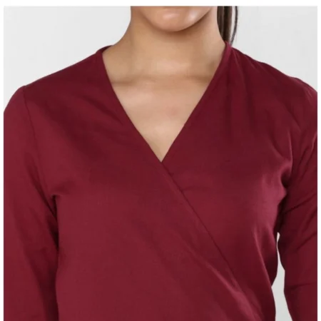 Generic Women's Cotton Solid 3-4th Sleeves Above Knee Dress (Maroon) - Image 2