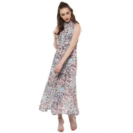 Generic Women's Polyester Chiffon Printed Sleeveless Dress (Multicolor) - Image 6