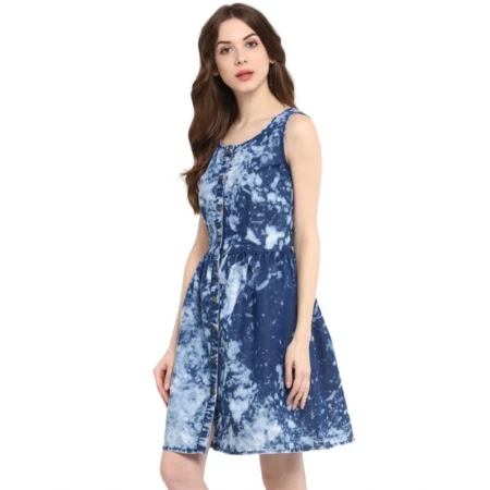 Generic Women's Denim Tie & Dye Sleeveless Above Knee Dress (Blue) - Image 3