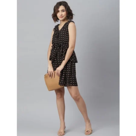 Generic Women's Polyester Peplum Sleeveless Above Knee Dress (Black) - Image 5