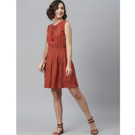 Generic Women's Rayon Polka Sleeveless Above Knee Dress (Rust) - Image 5