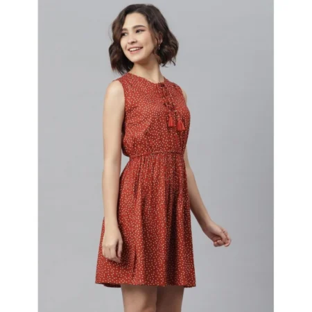 Generic Women's Rayon Polka Sleeveless Above Knee Dress (Rust) - Image 3