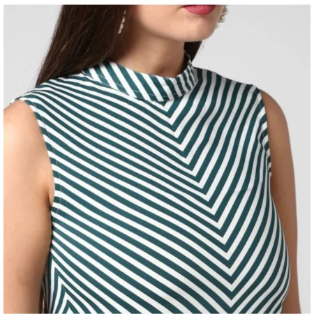 Generic Women's Polyester Striped Sleeveless Above Knee Dress (Green) - Image 2