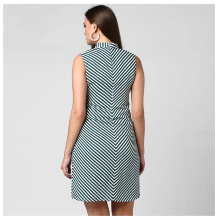 Generic Women's Polyester Striped Sleeveless Above Knee Dress (Green) - Image 6