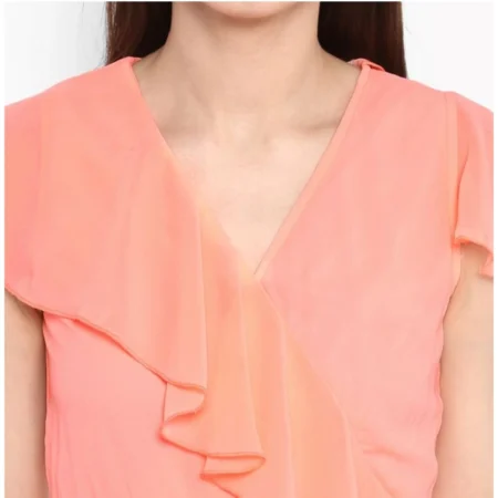 Generic Women's Polyester Ruffled Cap Sleeve Below Knee Dress (Neon Pink) - Image 2