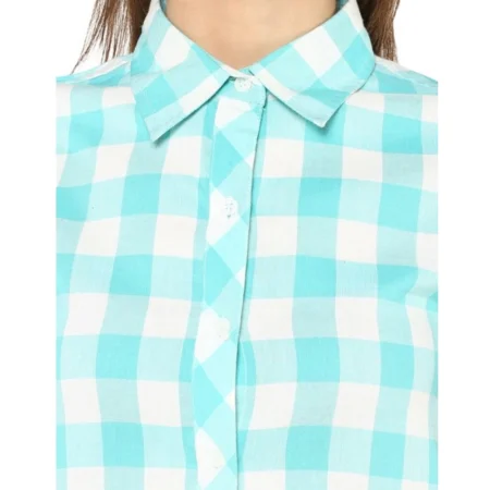 Generic Women's Rayon Checkered Short Sleeve Above Knee Dress (SkuBlue - White) - Image 2