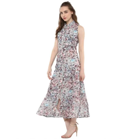 Generic Women's Polyester Chiffon Printed Sleeveless Dress (Multicolor) - Image 3