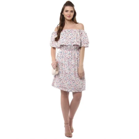 Generic Women's Rayon Floral Half Sleeve Above Knee Dress (Multicolor) - Image 6