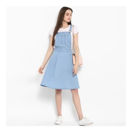 Generic Women's Denim Solid Sleeveless Above Knee Dress (Blue) - Image 6