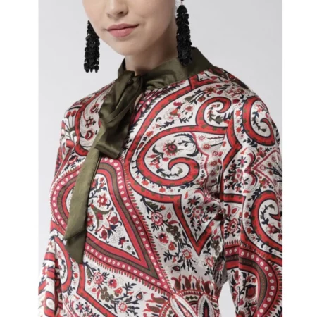 Generic Women's Polyester Printed Long Sleeves Above Knee Dress (Red) - Image 2