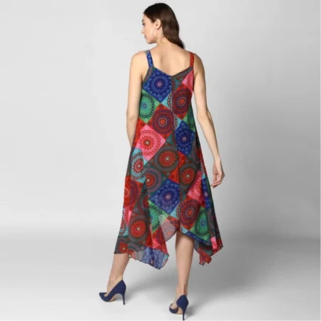 Generic Women's Polyester Asymmetrical Shoulder Straps Knee-Length Dress (Multicolor) - Image 7
