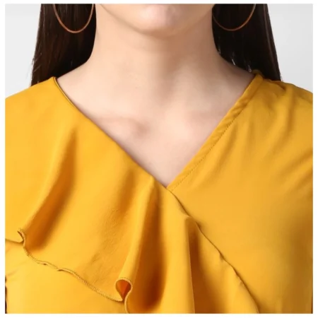 Generic Women's Polyester Ruffled Cap Sleeve Knee-Length Dress (Yellow) - Image 2