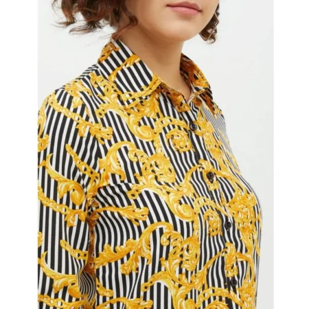 Generic Women's Polyester Printed Roll Up Sleeve Standard Length Shirt (Mustared) - Image 2
