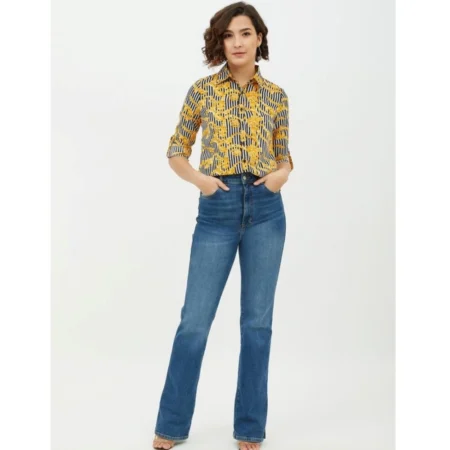 Generic Women's Polyester Printed Roll Up Sleeve Standard Length Shirt (Mustared) - Image 6