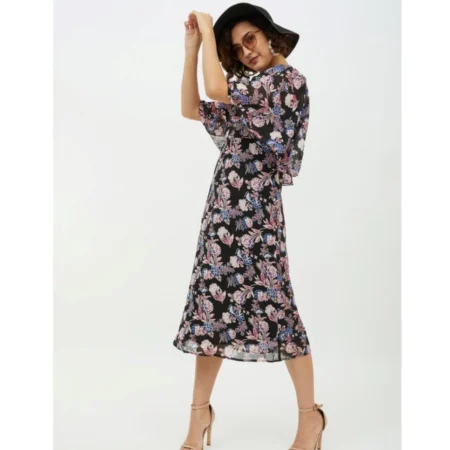 Generic Women's Polyester Chain Print Cap Sleeve Calf-length Dress (Multicolor) - Image 6