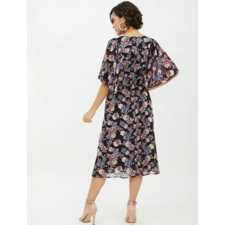 Generic Women's Polyester Chain Print Cap Sleeve Calf-length Dress (Multicolor) - Image 7