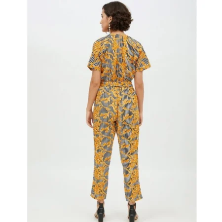 Generic Women's Polyester Printed Half Sleeve Long Jumpsuit (Yellow) - Image 7