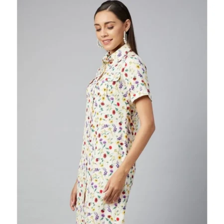 Generic Women's Polyester Floral Short Sleeve Above Knee Dress (Multicolor) - Image 4
