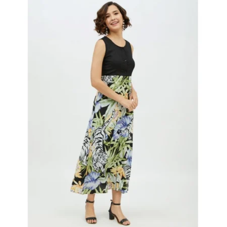 Generic Women's Rayon Floral Sleeveless Calf-length Dress (Multicolor) - Image 4
