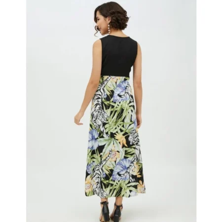 Generic Women's Rayon Floral Sleeveless Calf-length Dress (Multicolor) - Image 7