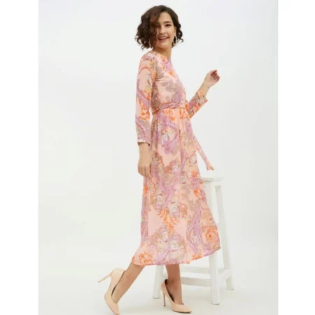 Generic Women's Polyester Printed Long Sleeves Calf-length Dress (Multicolor) - Image 6