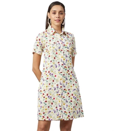 Generic Women's Polyester Floral Short Sleeve Above Knee Dress (Multicolor) - Image 1
