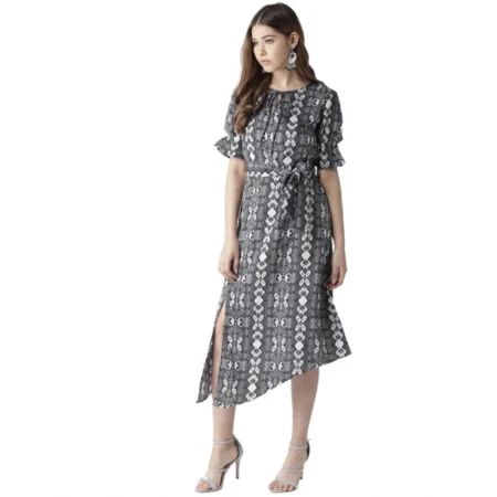 Generic Women's Polyester Animal Print Short Sleeve Knee-Length Dress (Black - White) - Image 1