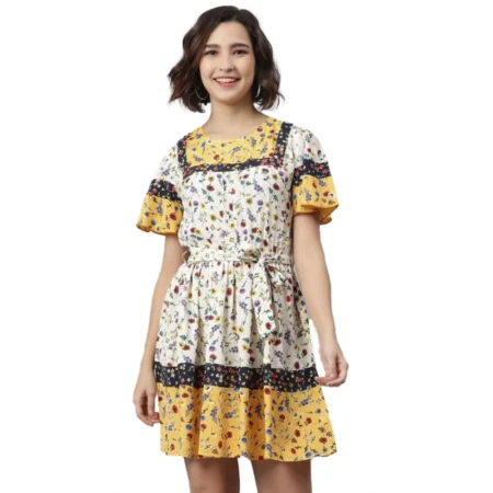 Generic Women's Polyester Floral Flutter Above Knee Dress (Multicolor) - Image 1
