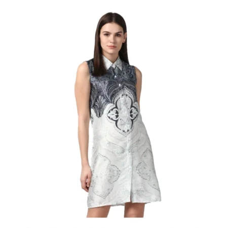 Generic Women's Polyester Printed Sleeveless Above Knee Dress (Blue) - Image 1